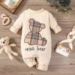 Baby Boy/Girl Plaid Bear & Letter Embroidered Long-sleeve Jumpsuit LightApricot