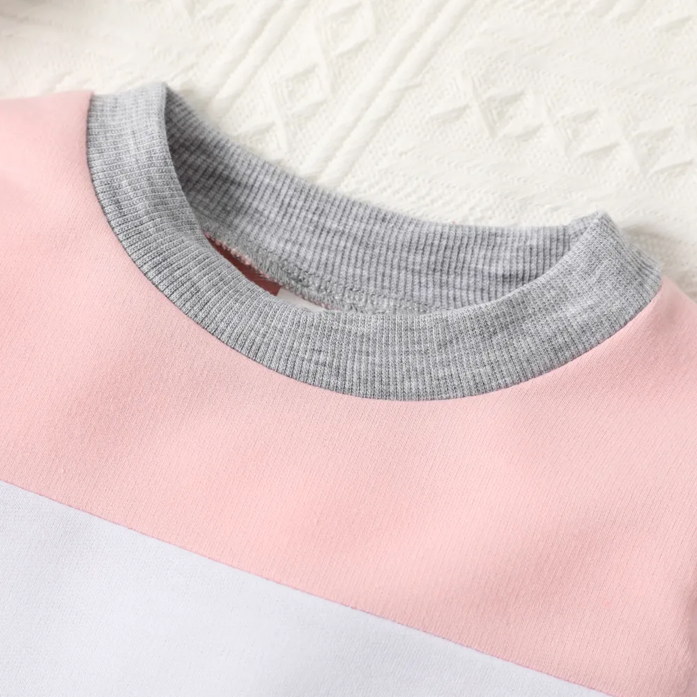 2pcs Toddler Girl Trendy Colorblock Sweatshirt and Elasticized Pants Set big image 2
