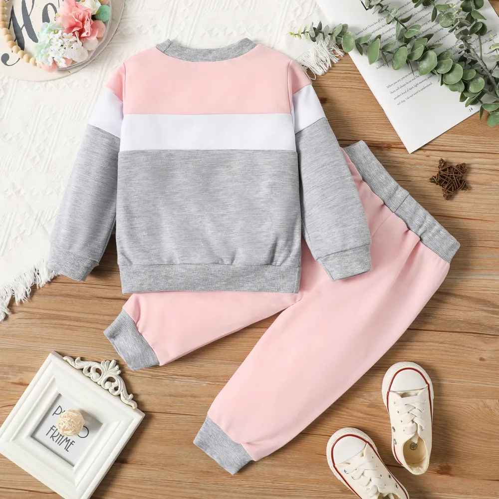 2pcs Toddler Girl Trendy Colorblock Sweatshirt and Elasticized Pants Set  big image 5