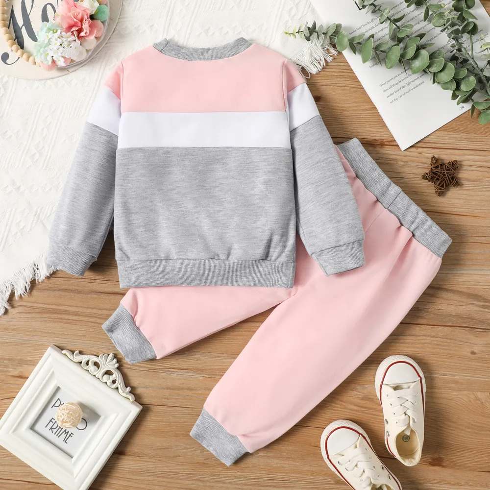 2pcs Toddler Girl Trendy Colorblock Sweatshirt and Elasticized Pants Set big image 5