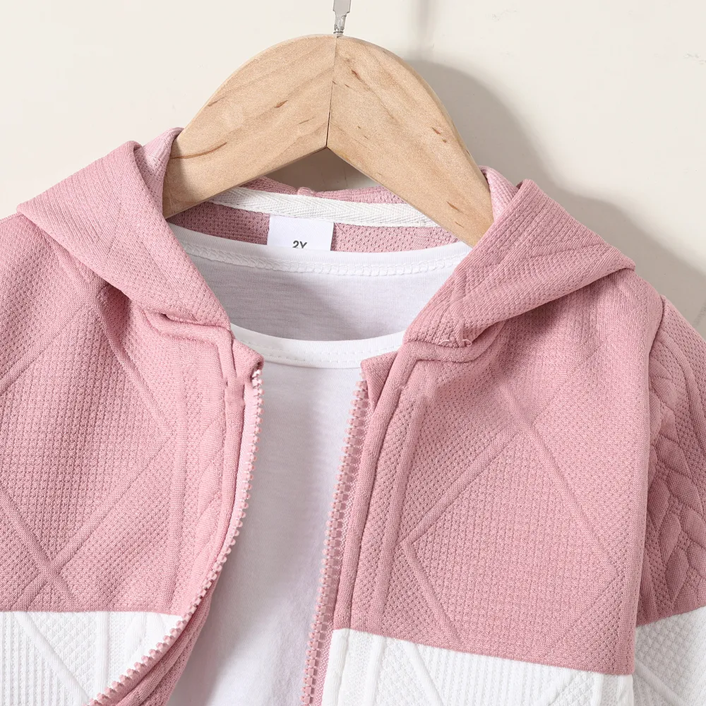 Toddler Girl/Boy Trendy Colorblock Textured Hooded Jacket  big image 3