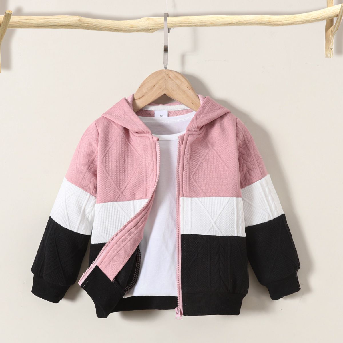 

Toddler Girl/Boy Trendy Colorblock Textured Hooded Jacket