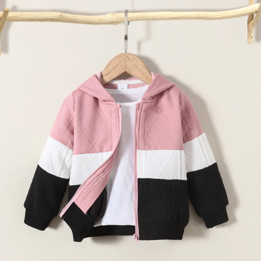Toddler Girl/Boy Trendy Colorblock Textured Hooded Jacket  big image 1