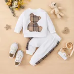 2pcs Toddler Boy Playful Bear Embroidered Sweatshirt and Plaid Splice Pants Set  image 6