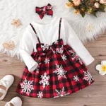 Toddler Girl Christmas Faux-two Bowknot Design Splice Long-sleeve Dress White