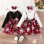 Toddler Girl Christmas Faux-two Bowknot Design Splice Long-sleeve Dress Black image 2