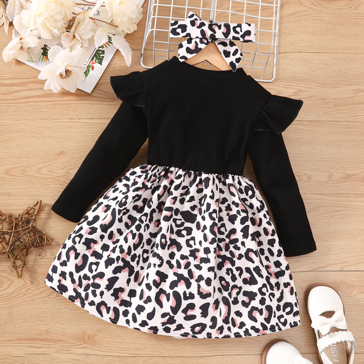 2 unidades Criança Menina Mangas franzidas Bonito Padrão de leopardo Vestidos  image 2