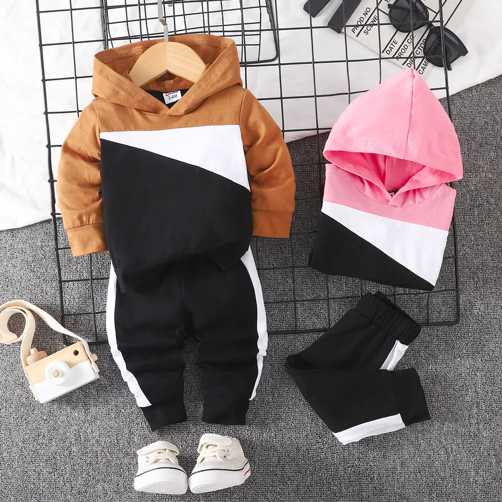 2pcs Baby Boy/Girl 95% Cotton Colorblock Hoodie and Shorts/Sweatpants Set  big image 7