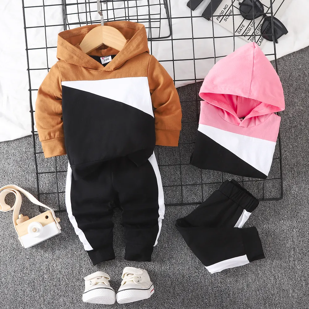 2pcs Baby Boy/Girl 95% Cotton Colorblock Hoodie and Shorts/Sweatpants Set big image 7