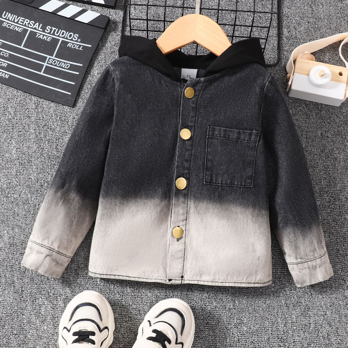 

Toddler Boy Trendy Letter Print Denim Hooded Jacket