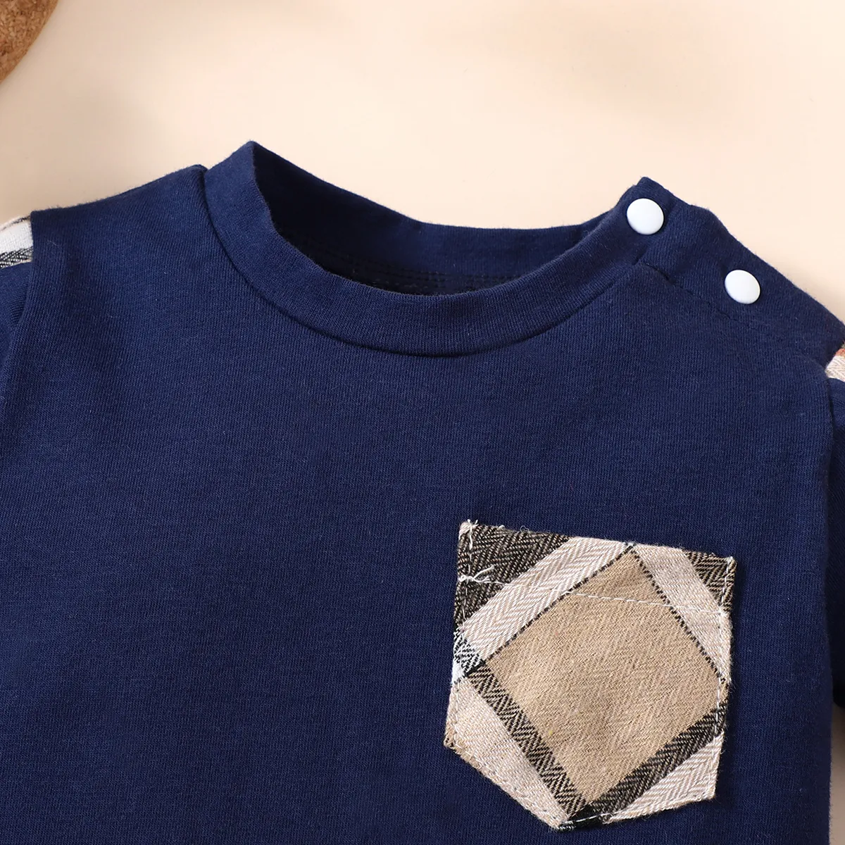 Baby Boy 95% Cotton Plaid Spliced Short-sleeve Romper Blue image 3