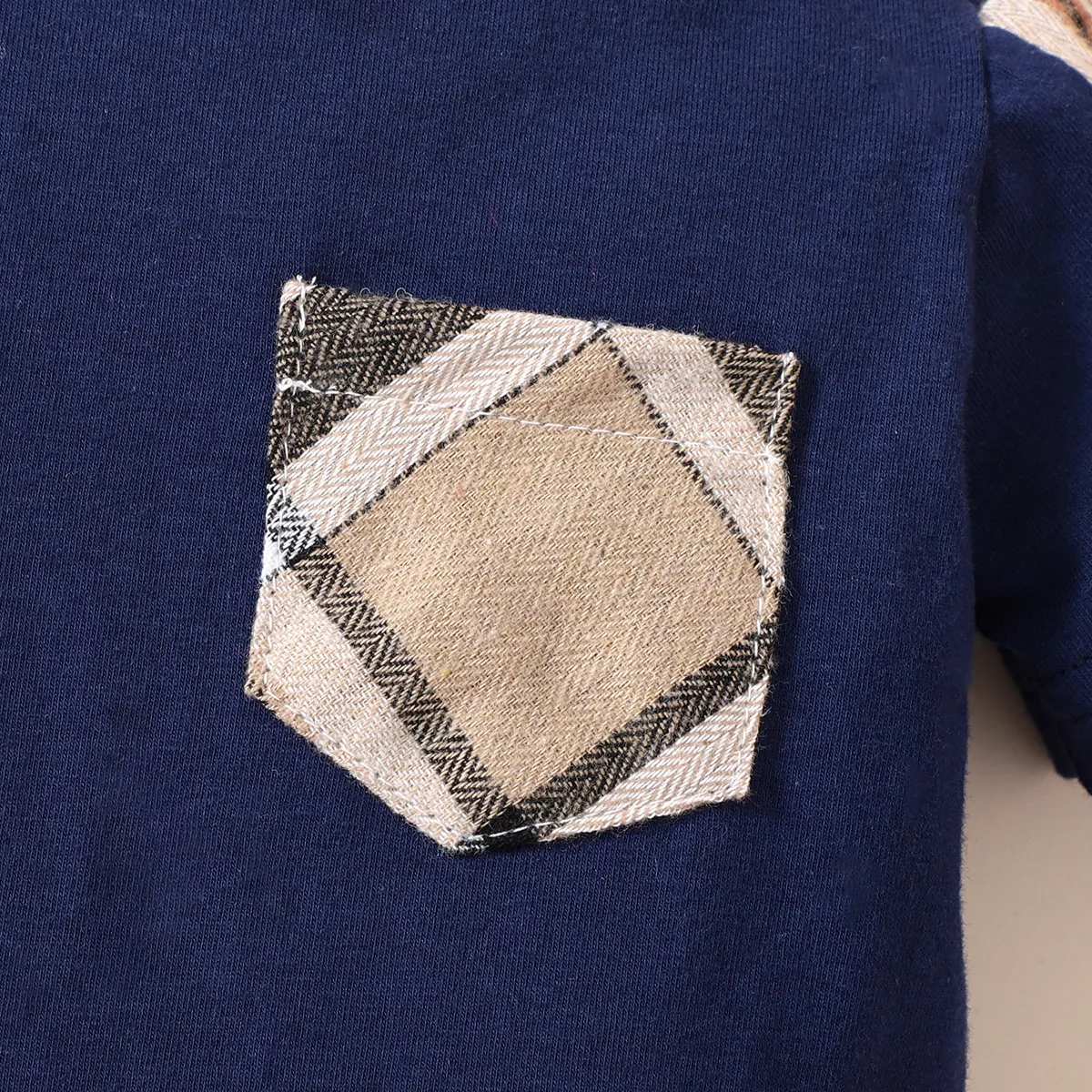 Baby Boy 95% Cotton Plaid Spliced Short-sleeve Romper Blue image 4