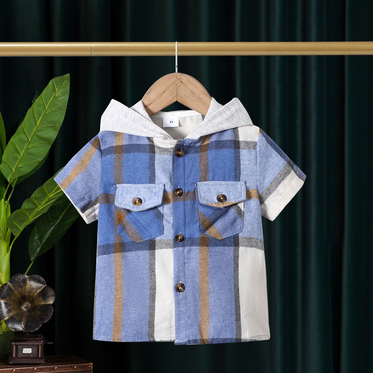 

Toddler Boy Classic Plaid Hooded Short-sleeve Shirt