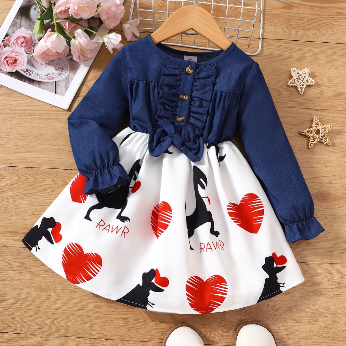 

Toddler Girl Denim Splice Long-sleeve Dress