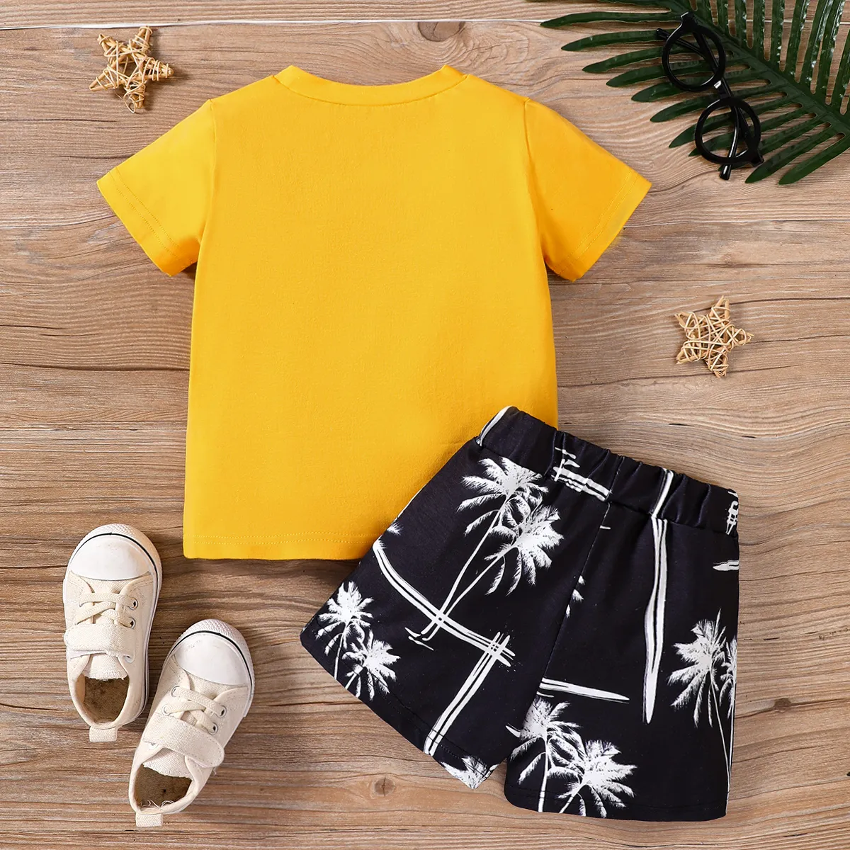 2 unidades Criança Menino Costuras de tecido Básico Plantas e flores tropicais conjuntos de camisetas Amarelo image 2