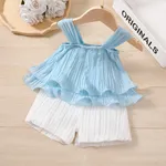 2pcs Toddler Girl Elegant Pleated Camisole and Shorts Set Light Blue