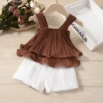 2pcs Toddler Girl Elegant Pleated Camisole and Shorts Set Brown