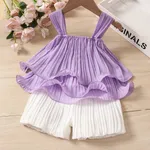 2pcs Toddler Girl Elegant Pleated Camisole and Shorts Set Light Purple
