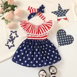 Independence Day 2pcs Baby Girl Pom Poms Stripe & Star Spliced Ruffled Tank Dress & Headband Set  image 2