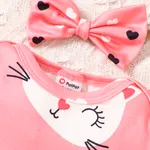 2pcs Baby Girl Allover Cat Pattern Short-sleeve Jumpsuit and Headband Set  image 3