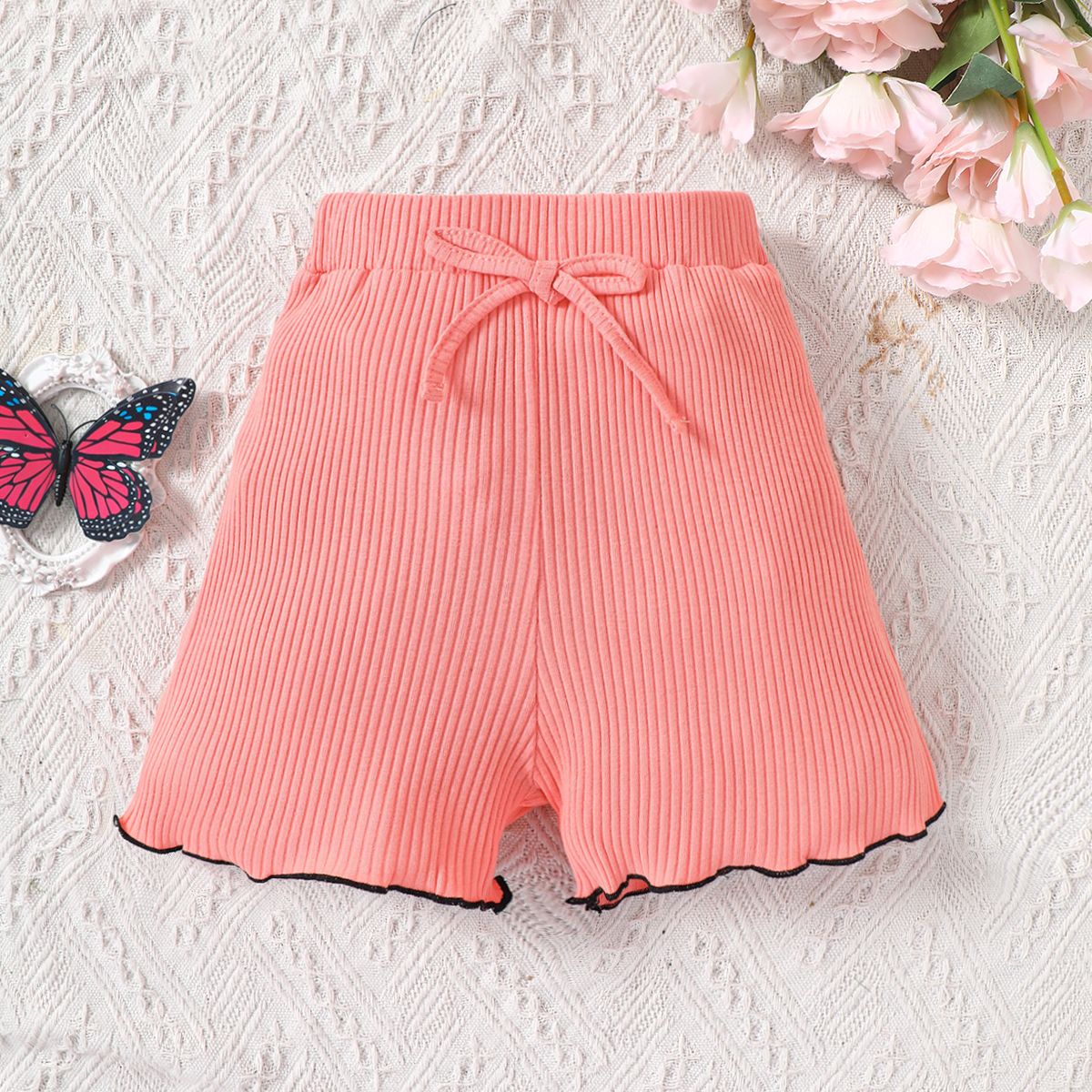 

Toddler Girl Basic Solid Ribbed Cotton Shorts