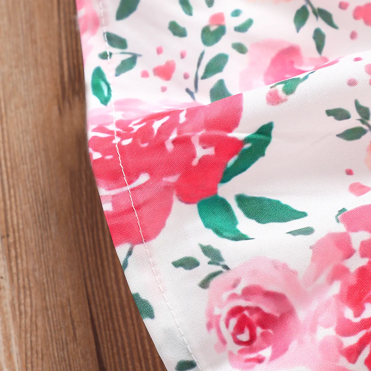 3pcs Baby Girl 95% Cotton One-Shoulder Top & Rose Print Belted Skirt & Bow Headband Set Dark Pink image 3