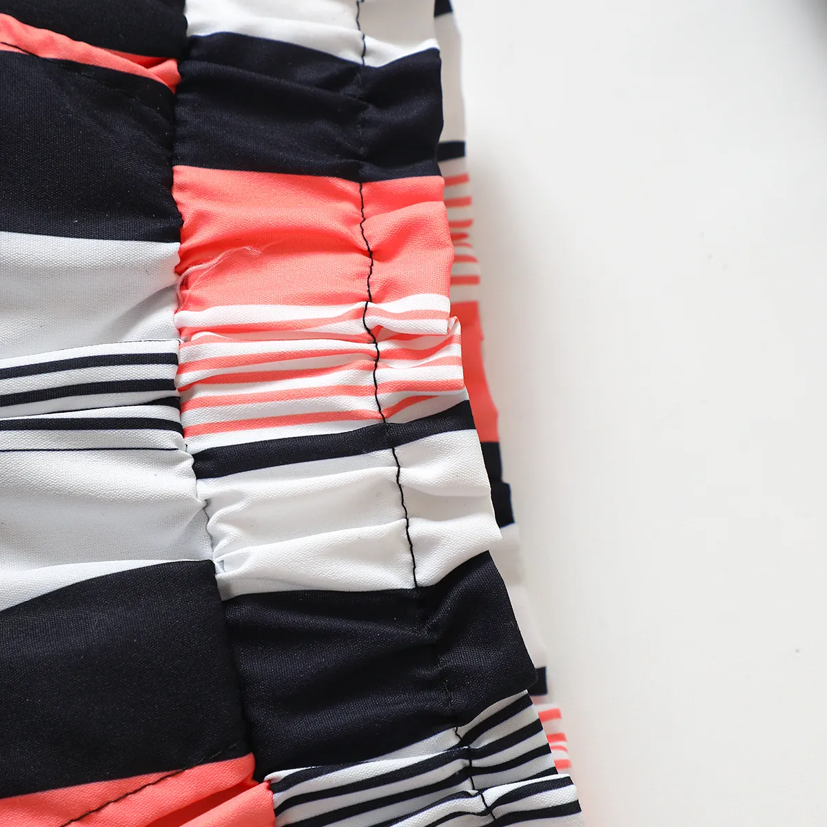 2pcs Toddler Girl Cold Shoulder Rib-knit Cami Top and Colorblock Striped Shorts Set Black image 6