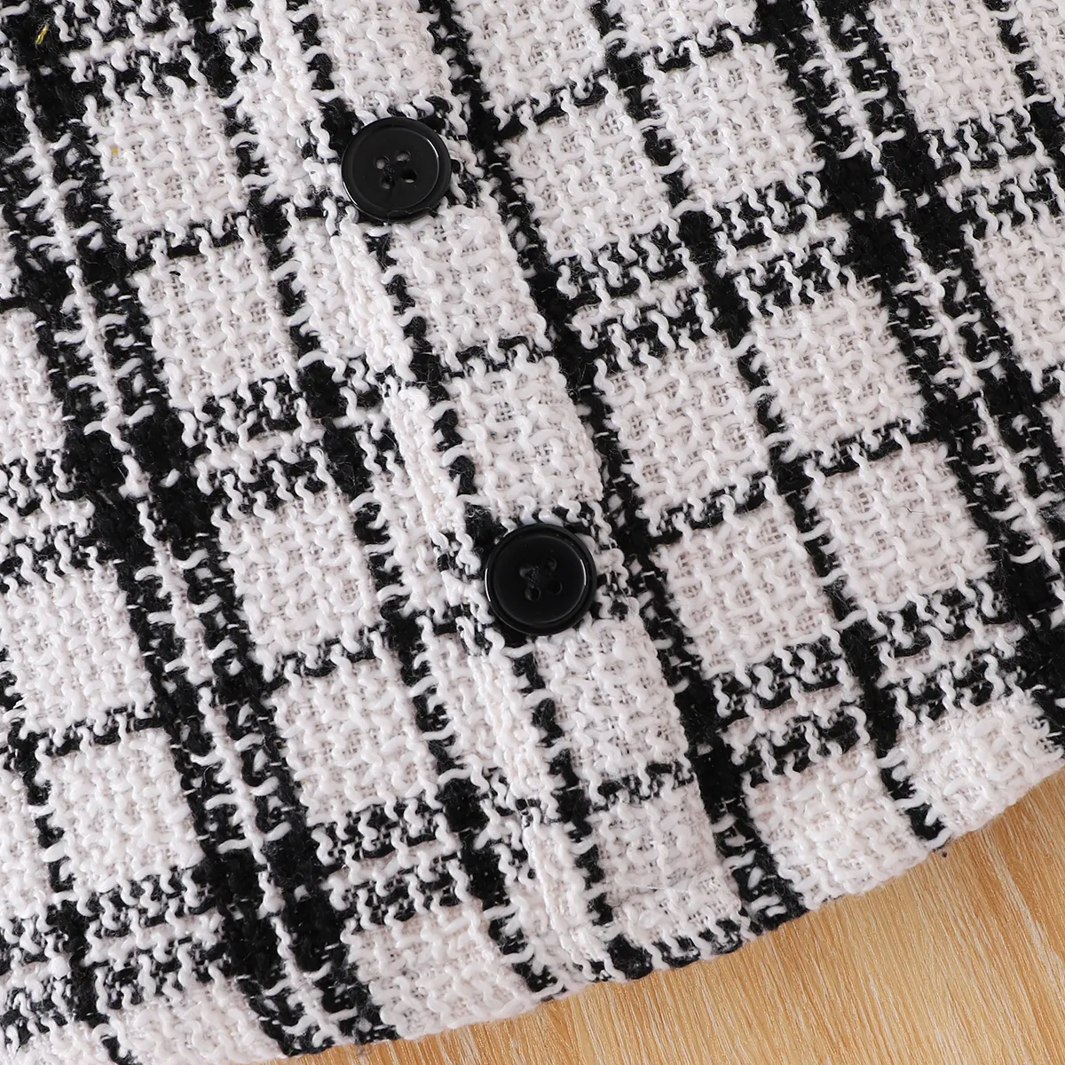 3pcs Baby Girl Black Ribbed Short-sleeve Romper and Tweed Skirt with Headband Set Black image 5