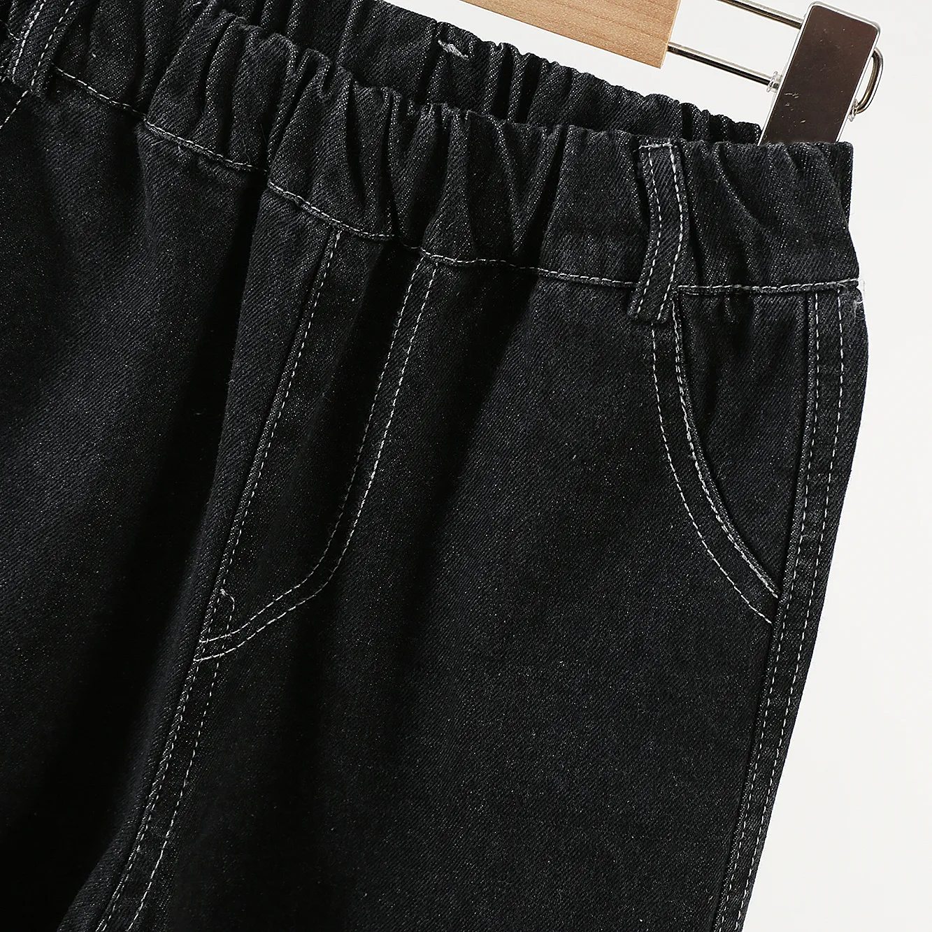 Kid Boy Letter Embroidered Cotton Jeans Black image 4