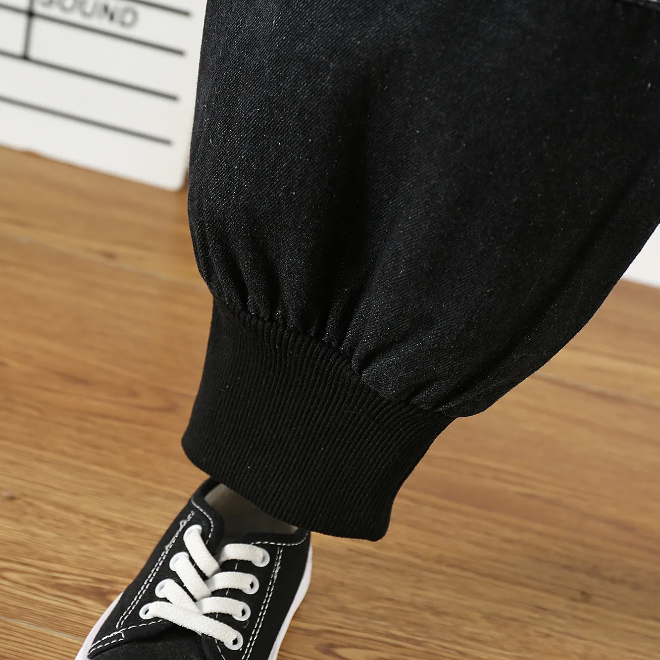 Kid Boy Letter Embroidered Cotton Jeans Black image 6