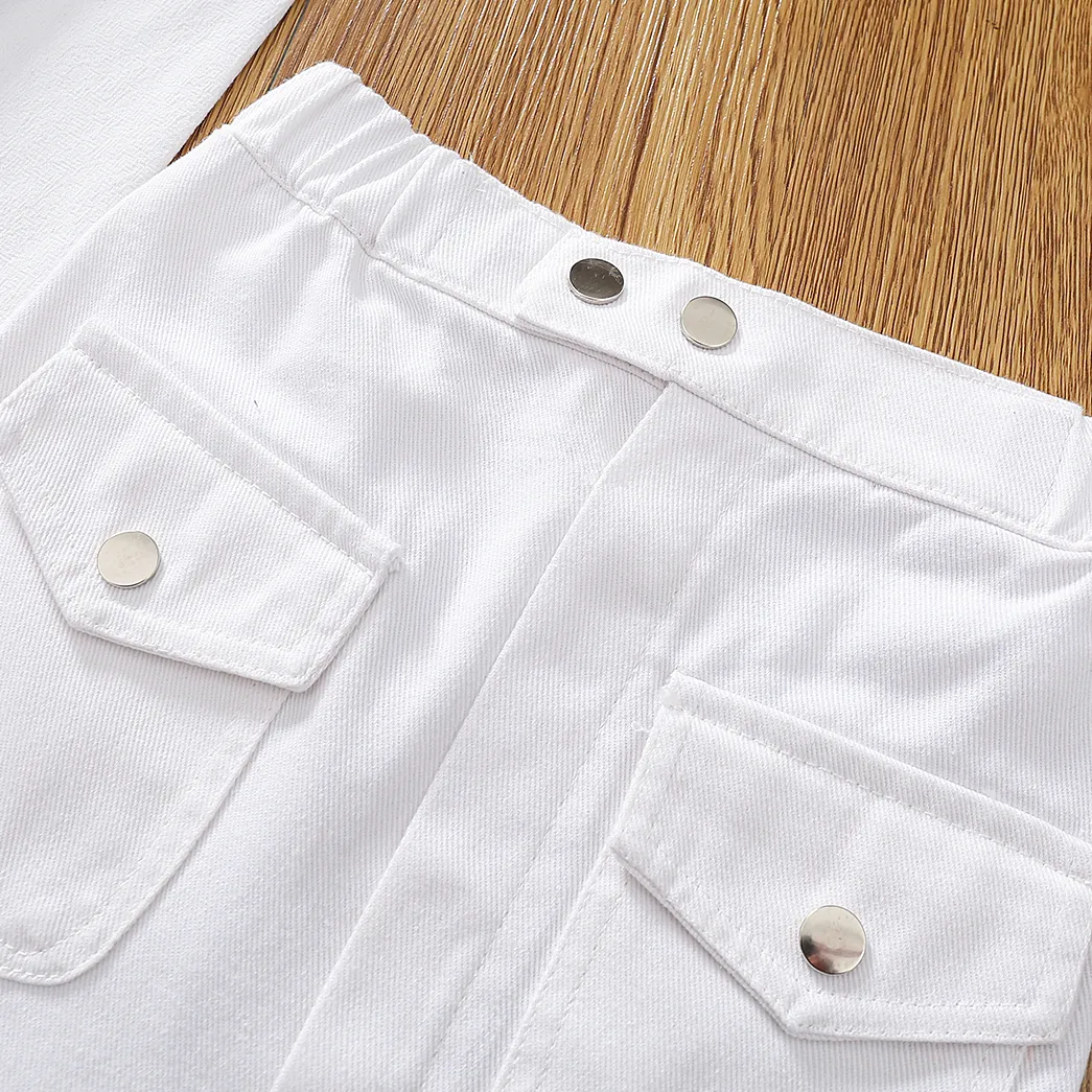 Kid Girl 100% Cotton Flap Pocket Solid Skirt White image 4