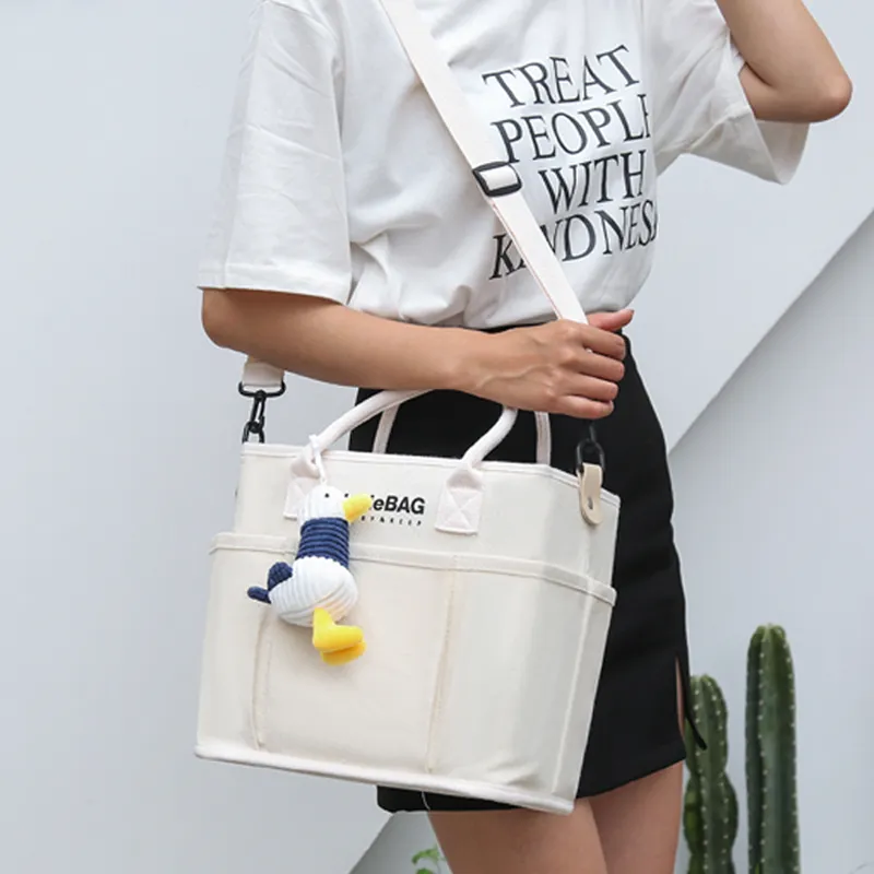 Mom Bag Multifunction Large Capacity Crossbody Shoulder Bag Tote with Seagull Decor Bag Charm Beige image 3