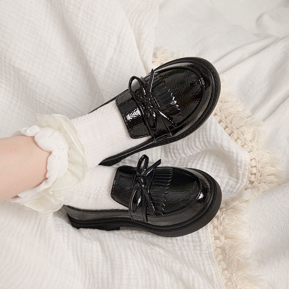 

Toddler / Kid Fashion Fringe & Bow Decor Black Loafers