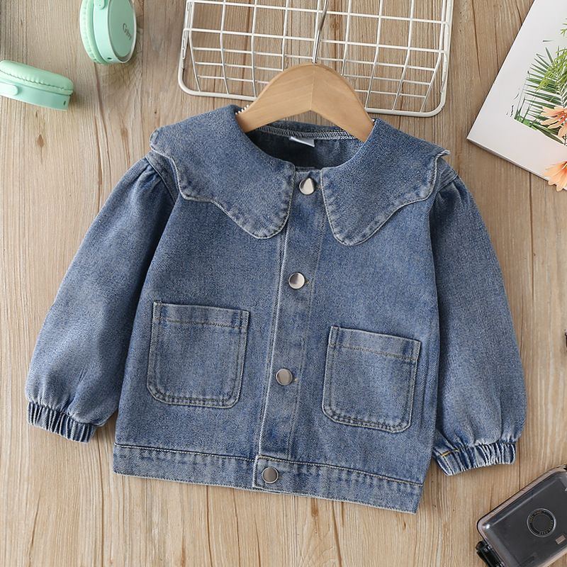 

Toddler Girl Doll Collar Patch Pocket Design Denim Jacket