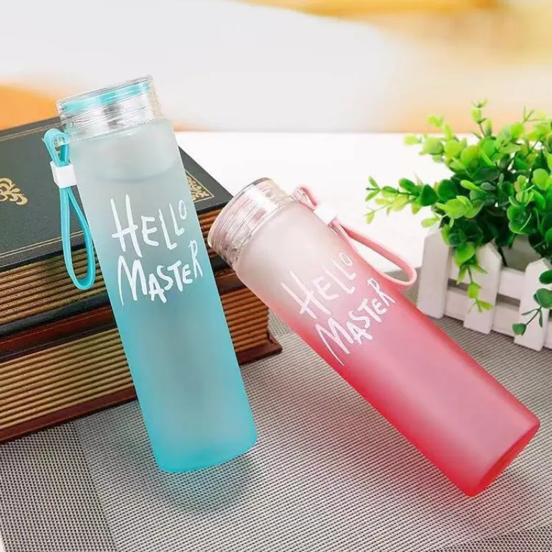 400ML/13.53OZ Creative Colorful Gradient Water Bottle Frosted Letter Cup Portable Plastic Water Cup big image 3