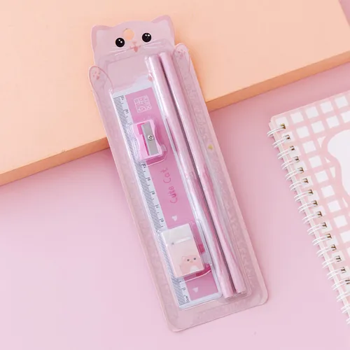 5-pack Pencil Stationery Set with Ruler Eraser Pencil Sharpener School Gift Stationery Set Student Stationery Supplies