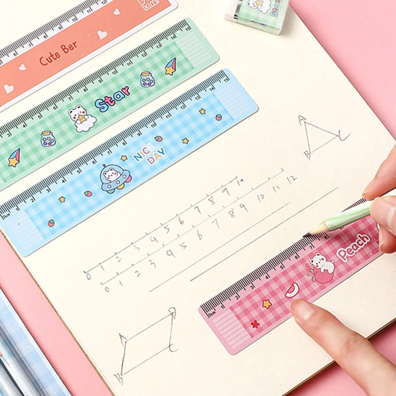 5-pack Pencil Stationery Set with Ruler Eraser Pencil Sharpener School Gift Stationery Set Student Stationery Supplies Light Pink image 6