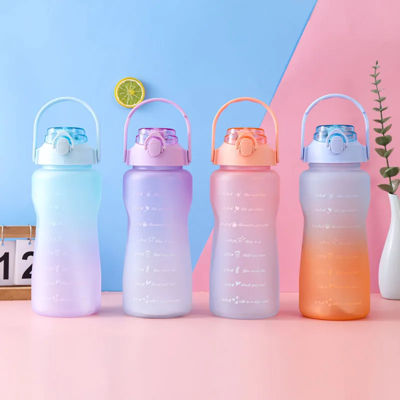2000ML/67.64OZ Gradient Frosted Straw Water Bottle Large Capacity Adult Sports Bottle Outdoor Portable Water Cup big image 2