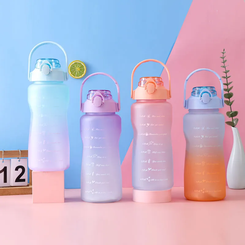 2000ML/67.64OZ Gradient Frosted Straw Water Bottle Large Capacity Adult Sports Bottle Outdoor Portable Water Cup  big image 4