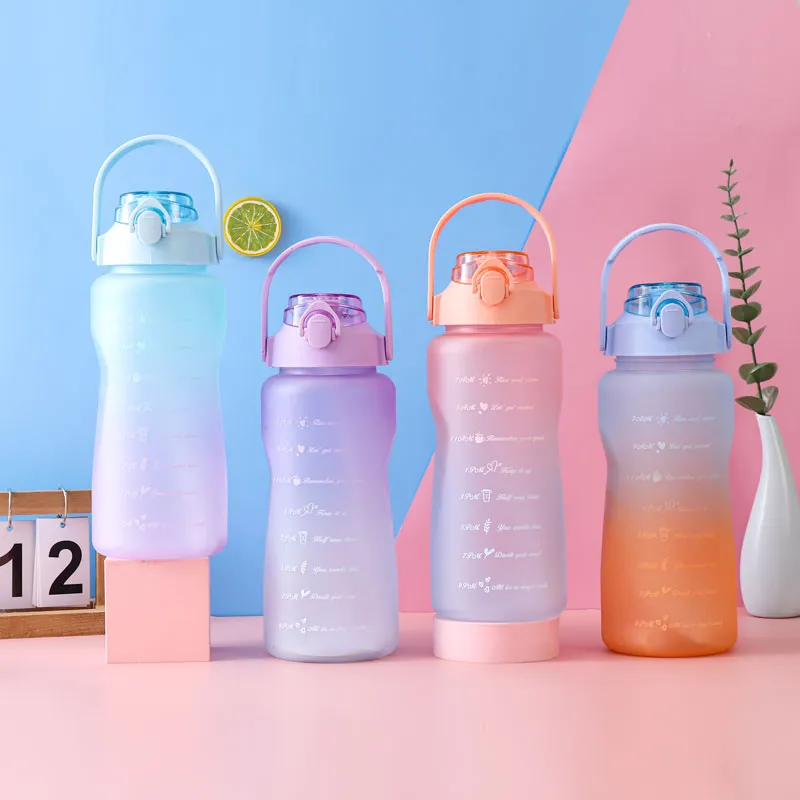 2000ML/67.64OZ Gradient Frosted Straw Water Bottle Large Capacity Adult Sports Bottle Outdoor Portable Water Cup big image 4