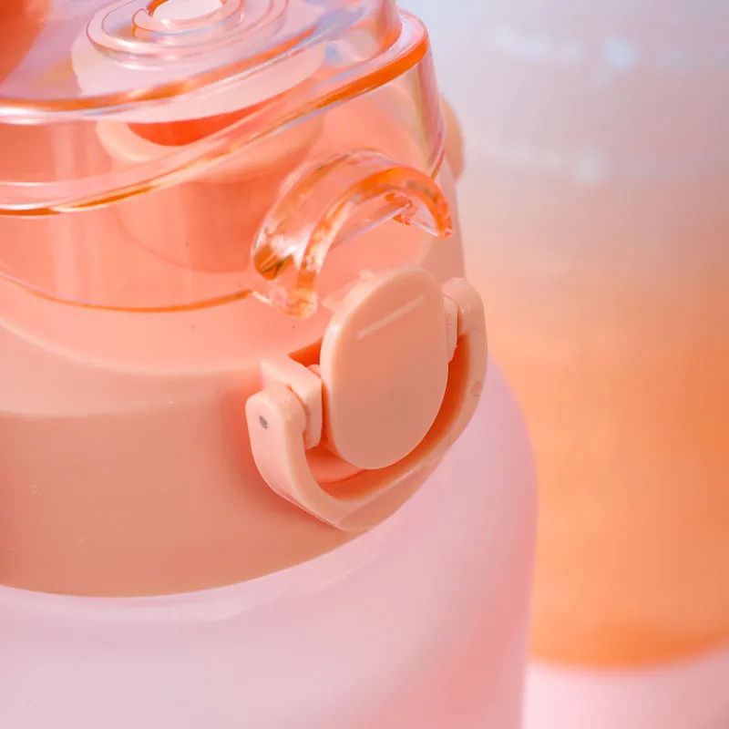 2000 ml/67,64 Unzen Gradient mattierte Trinkflasche aus Stroh mit großem Fassungsvermögen für Erwachsene, Sportflasche, tragbarer Wasserbecher für den Außenbereich rosa big image 1