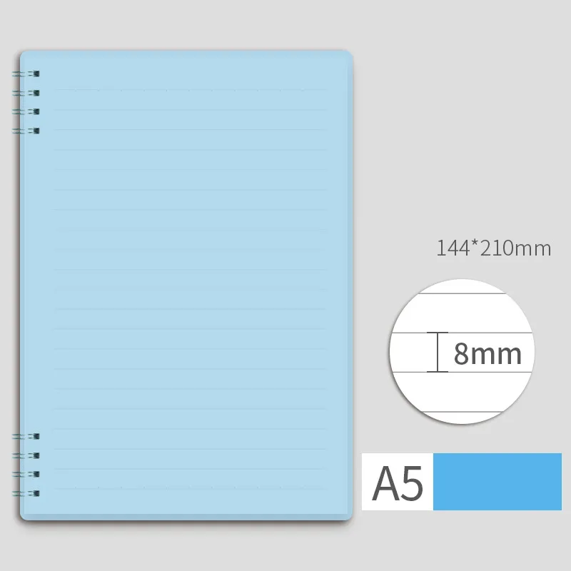 A5 Spiral Notebook Morandi Wirebound Premium Lined Paper Journal Notepad Office School Supply Stationery Light Blue