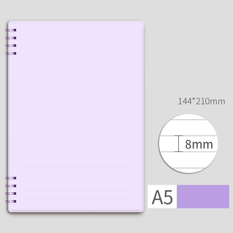 A5 Spiral Notebook Morandi Wirebound Premium Lined Paper Journal Notepad Office School Supply Stationery Light Purple