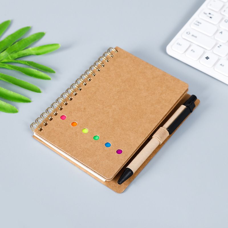 Spiral Notebook with Pen & Kraft Cover Simple Wirebound Journal Notepad Office School Supply Station