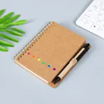 Spiral Notebook with Pen & Kraft Cover Simple Wirebound Journal Notepad Office School Supply Stationery Coffee