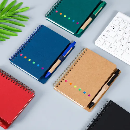 Spiral Notebook with Pen & Kraft Cover Simple Wirebound Journal Notepad Office School Supply Stationery