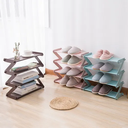 4 Tiers Shoe Rack Z Shape Space Save Shoe Shelf Storage Rack for Bedroom Living Room
