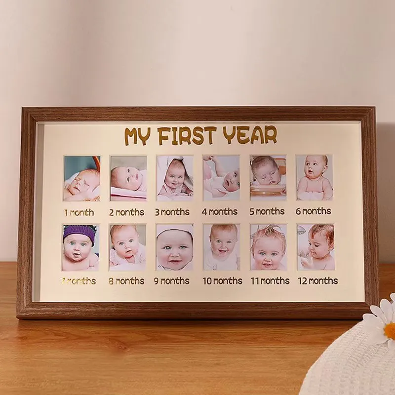 Baby Frame My First Year Photo Moments Baby Keepsake Picture Frame Nursery Decor Baby Milestone Picture Frames Brown big image 1