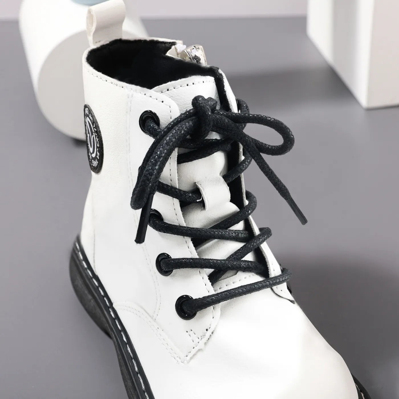 Toddler / Kid Letter Pattern Lace Up Boots Beige image 4