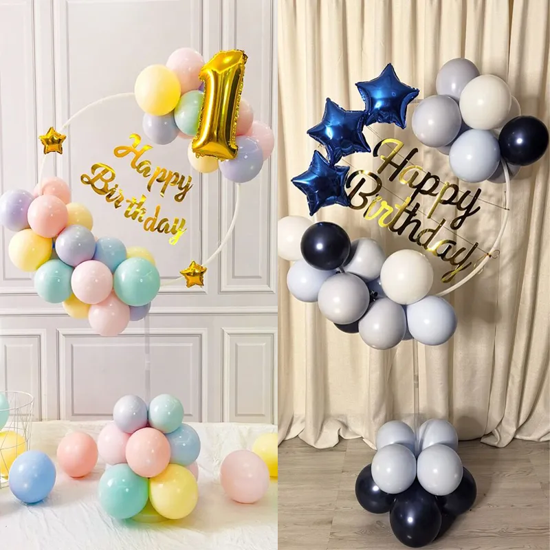 Kit de decoração de arco de balão redondo coluna de suporte de balão para festa de aniversário decoração de fundo de foto de casamento Branco big image 1